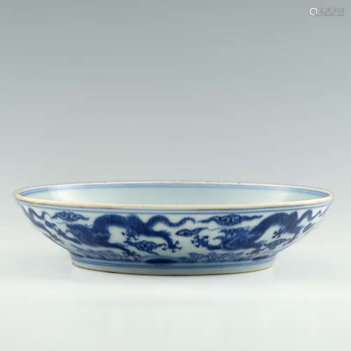 清康熙   青花龍鳳紋盤A Chinese blue and white phoenix plateK...