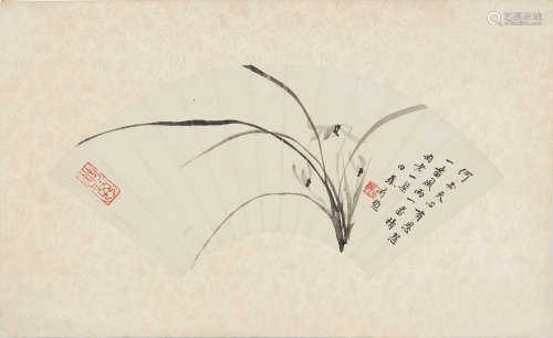 白蕉   蘭花扇面A Chinese flower fan paintingsigned Bai Jiao ...