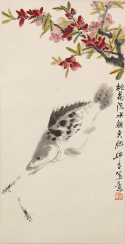 婁師白   鱖魚圖立軸A Chinese painting of fishsigned Lou Shib...