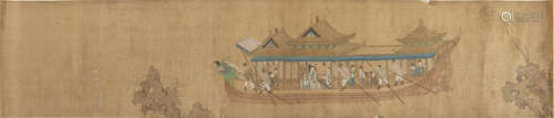 泛舟圖手卷A Chinese boating scene handscroll paintingsigned ...