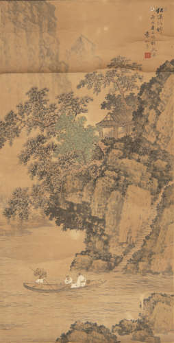袁松年   山水人物立軸A Chinese landscape paintingsigned Yuan...