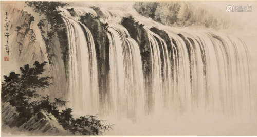 黃君璧   瀑布圖鏡框A Chinese painting of a waterfallsigned H...