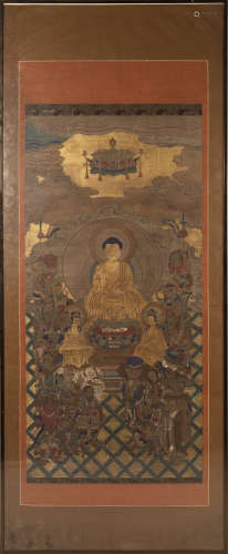 十八世紀或更早   佛像鏡框A Chinese Buddha painting18th centu...