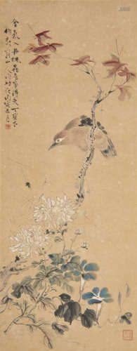 丁寶書花鳥立軸A Chinese painting of flowers and birdssigned ...