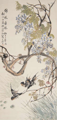 花鳥立軸A Chinese painting of flowers and birds20th century