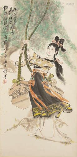 顏之賢   仕女立軸A Chinese court lady paintingsigned Yang Zh...