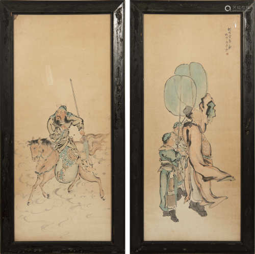 人物畫鏡框一對A pair of Chinese figural paintings