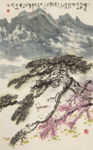 劉寶純   雪消門外千山綠鏡片A Chinese painting of mountain la...