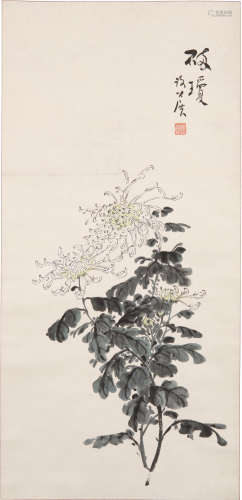 謝公展   菊花圖立軸A Chinese painting of chrysanthemumssigne...