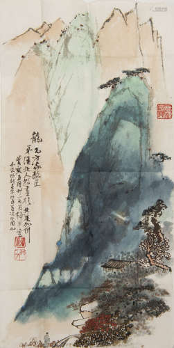 侯北人   高龍上款山水鏡片A Chinese landscape paintingsigned ...