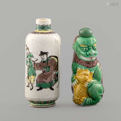 十九世紀   三彩鼻煙壺兩只Two Chinese sancai snuff bottles19t...