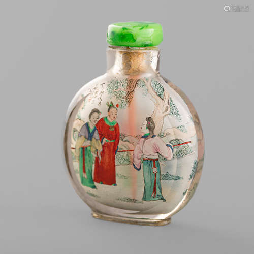 葉仲三   水晶內畫人物鼻煙壺A Chinese inside-painted crystal ...