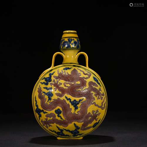 Jiao yellow glaze carved dragon brocade belt bottle gourd fl...