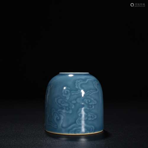 The azure glaze carving xiangyun grain water jar horseshoe 9...
