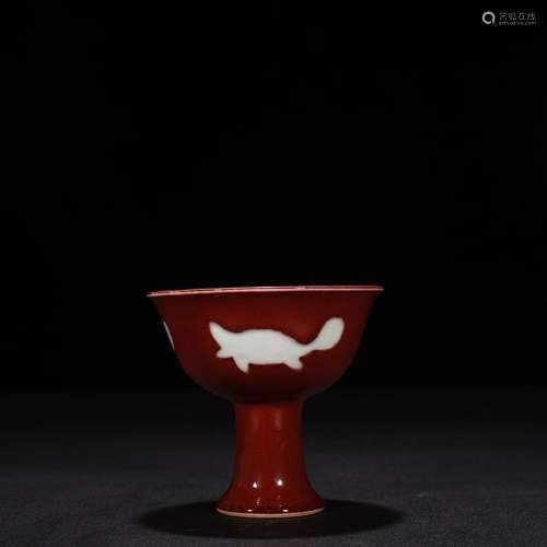 The red glaze three water-wave footed bowl 9.5 x 10 cm of 60...