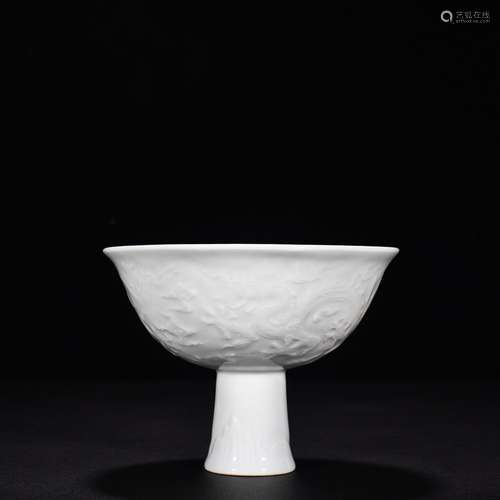 Sweet white glazed carved YunLongWen footed bowl11 cm high 1...