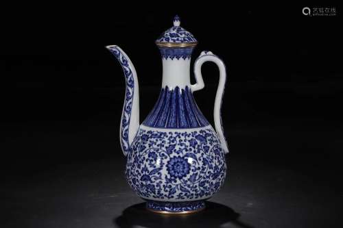 Blue and white paint branch lotus flower grain ewer.High: 32...