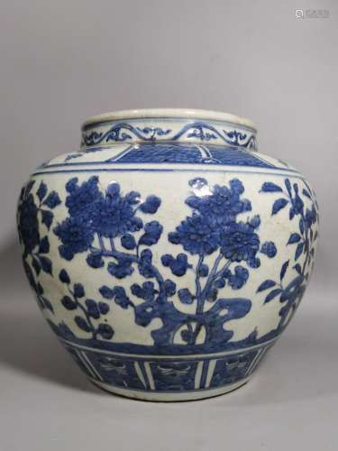 Blue and white flowers in late grain tank