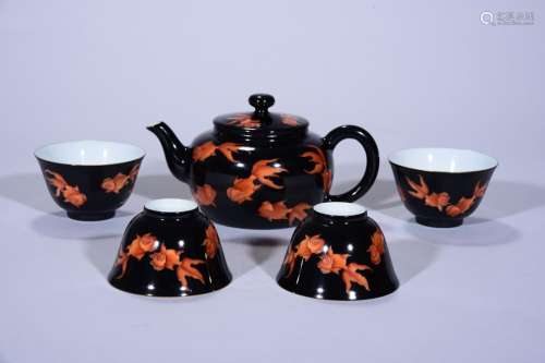 Sharply to alum red goldfish a teapot, kettle high 9.5 cm, 1...