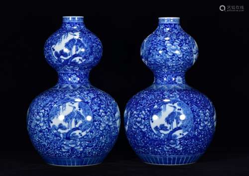 Blue and white flower LuHe with spring grain gourd 33 * 21