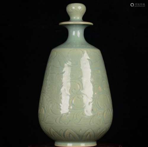 Pure green koryo porcelain carved bound branch grain export ...