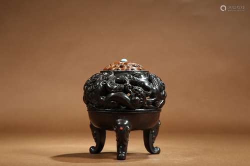 , red sandalwood carvings benevolent grain three-legged arom...