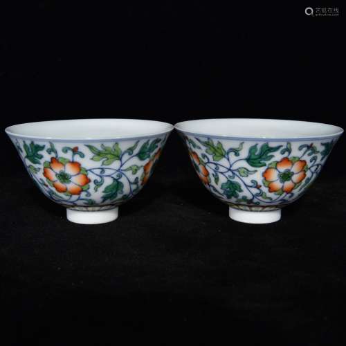 , dou colors branch flowers green-splashed bowls, 4.5 x 8.3,