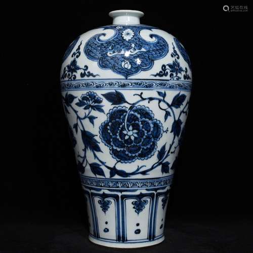 Blue and white peony grain mei bottle 42.5 x23.5