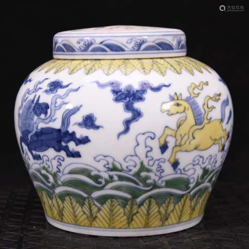Big chenghua bucket color seawater tianma grain day word jar...