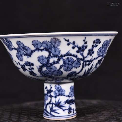 Annual pine wood fire blue-and-white shochiku mei age of poe...