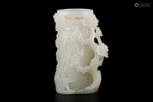 Hotan white jade carving shochiku mei pen containerSize: 13 ...