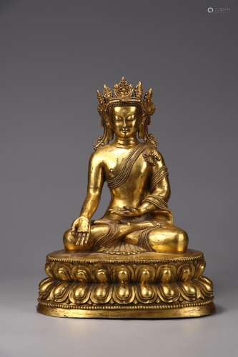 : copper and gold coronet shakyamuni Buddha statue25 cm long...