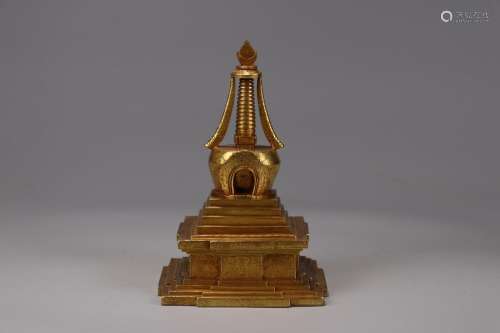 : copper and gold stupa18 cm width 12 cm high and weighs 180...