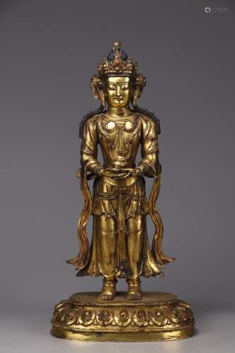 : copper and gold guanyin stands resemble19 cm long and 13 c...