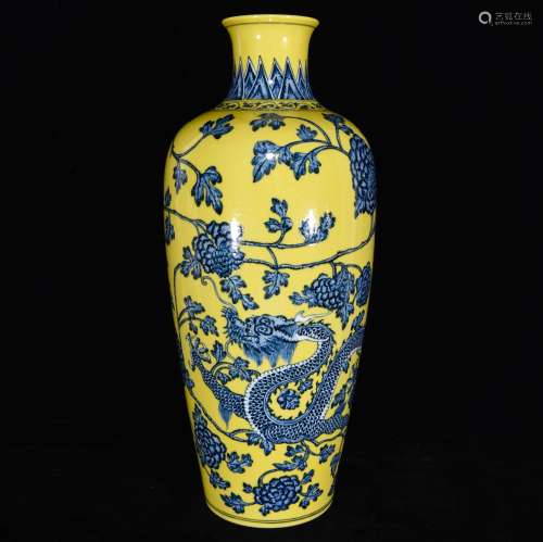 Yellow glaze blue dragon plum bottle, 43.5 x 18
