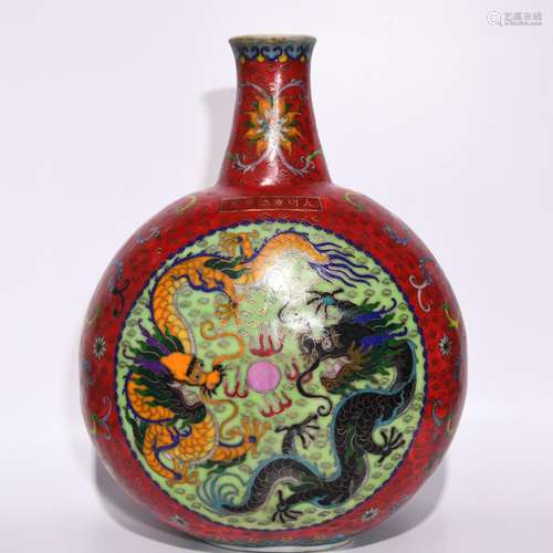 High wire inlay enamel dragon flat bottles, 45 cm diameter 3...