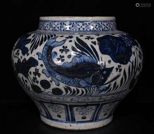 Generation of blue and white fish grain tank size 29 * 35 cm