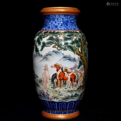 Red colour blue vitriol powder enamel 8 figure lantern, 17 c...