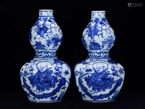 Blue and white the eight immortals rib six-party gourd 33 * ...