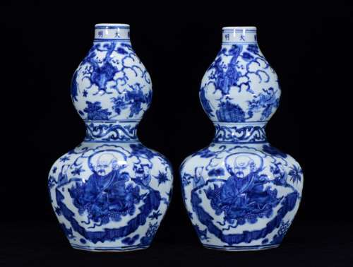 Blue and white the eight immortals rib six-party gourd 33 * ...