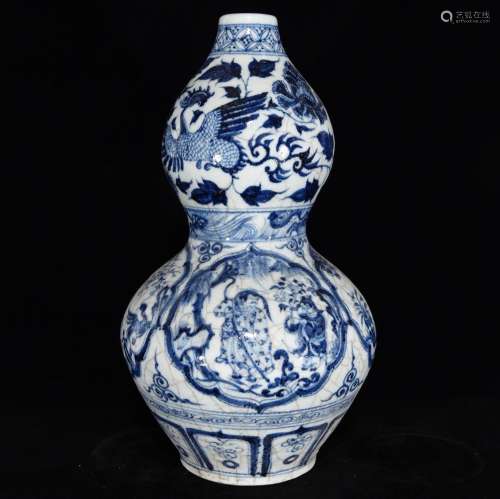 Blue and white piece character story lines gourd bottle, 38 ...
