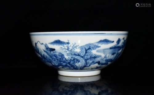Blue and white landscape 8.5 x20cm bowl