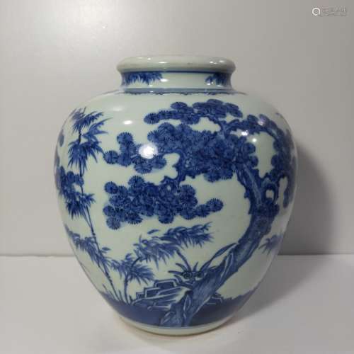 Blue and white pot