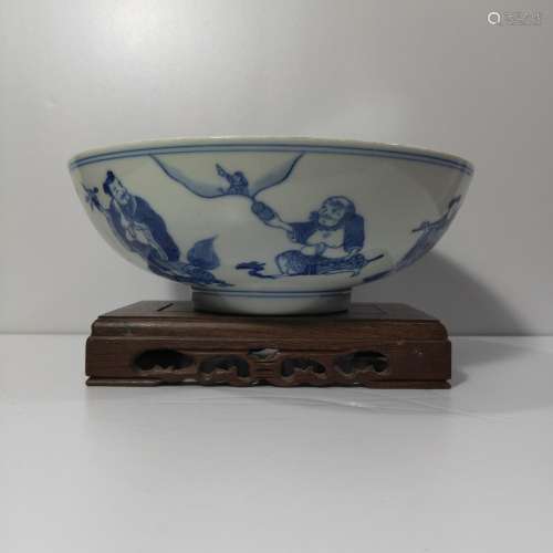 Blue and white bowl of the eight immortals