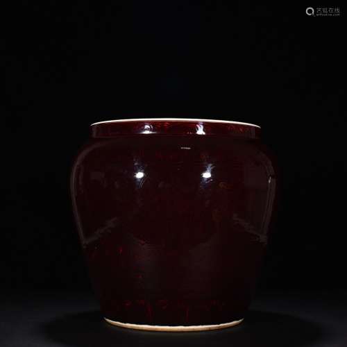 Ruby red glaze carved YunLongWen cylinderHigh 34.5 cm wide 3...