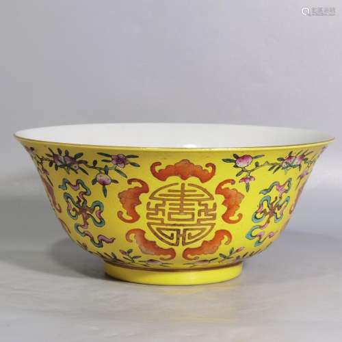 Pastel yellow to wufu longevity bowl diameter 19.5 8.5