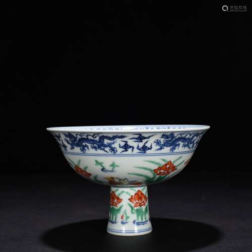 Blue and white color lianchi yang grain footed bowl 11 * 17 ...