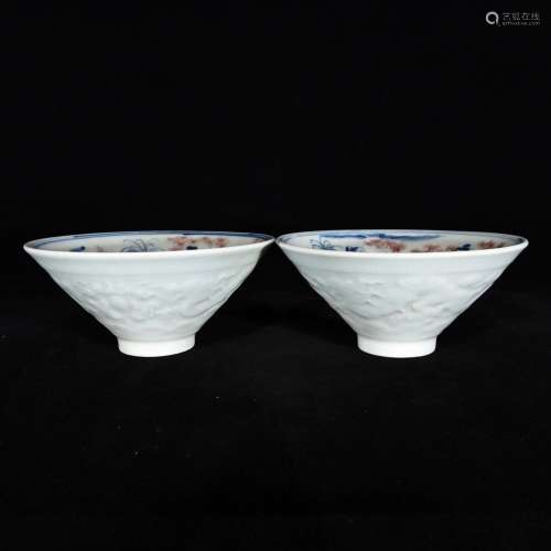 Stories of blue and white youligong grain hat to bowl, 7 x 1...