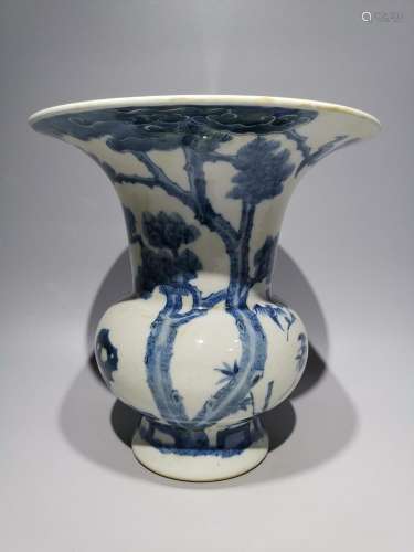 Blue and white shochiku plum flower vase with high: 24 cm, d...