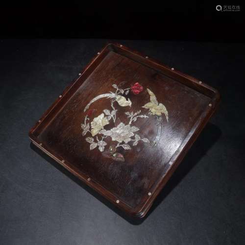 Rosewood inlay shell blooming flowers traySpecification: lon...